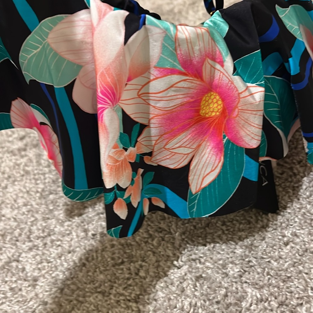 NWT $83 La Blanca Tropical Bandeau Bikini Swim Swimsuit Top 4 XS Black Floral - Picture 11 of 16